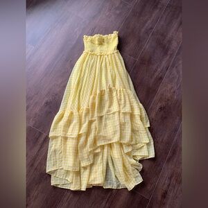 VICI gingham print ruffle strapless dress